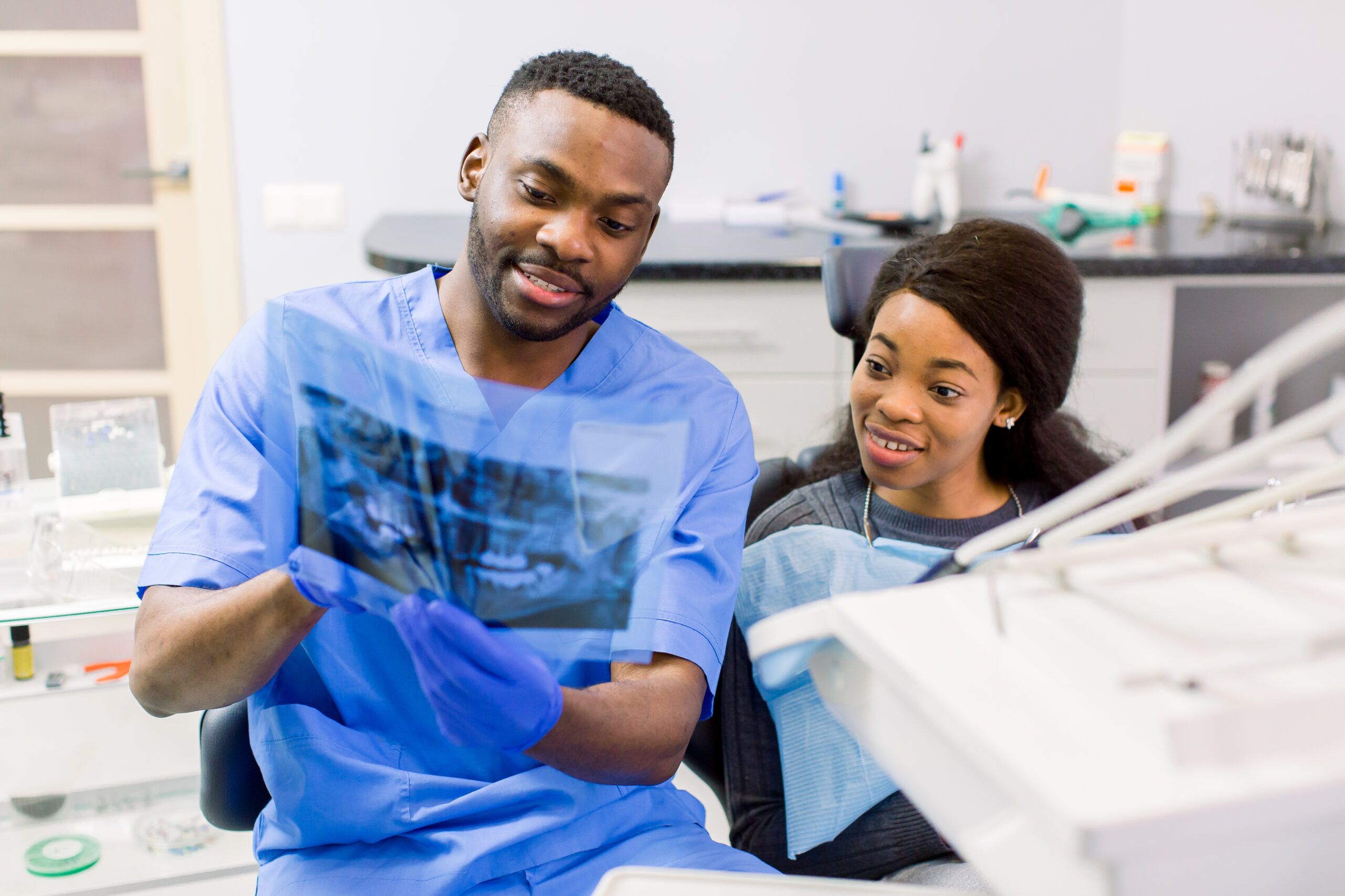 girl talking to dentist